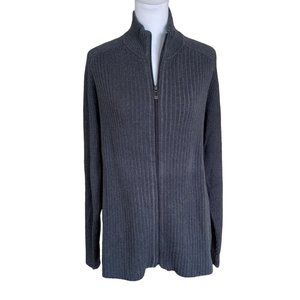 DKNY Jeans grey cotton zip ribbed cardigan sweater size M